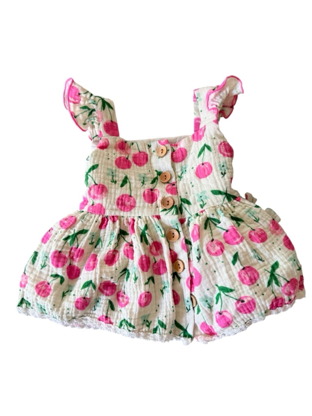 SweetHoney Cream Dress with Pink Cherry Accents